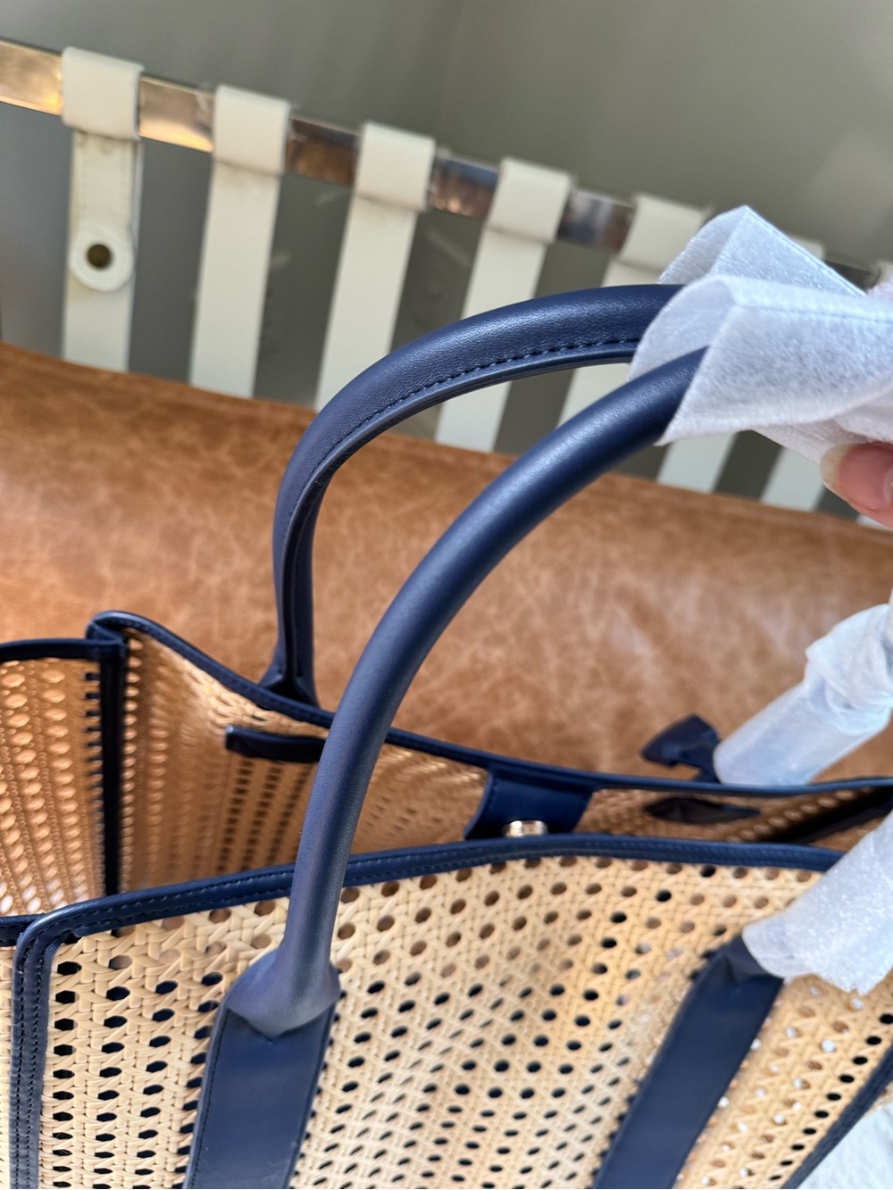 Mark & Graham Waterproof Caning Tote in Navy - Picture 11 of 13